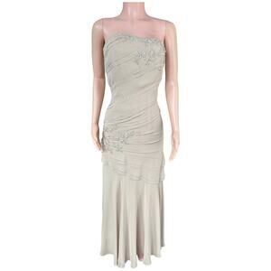 Jovani Beige Strapless Chiffon Gown Beading Size 14
